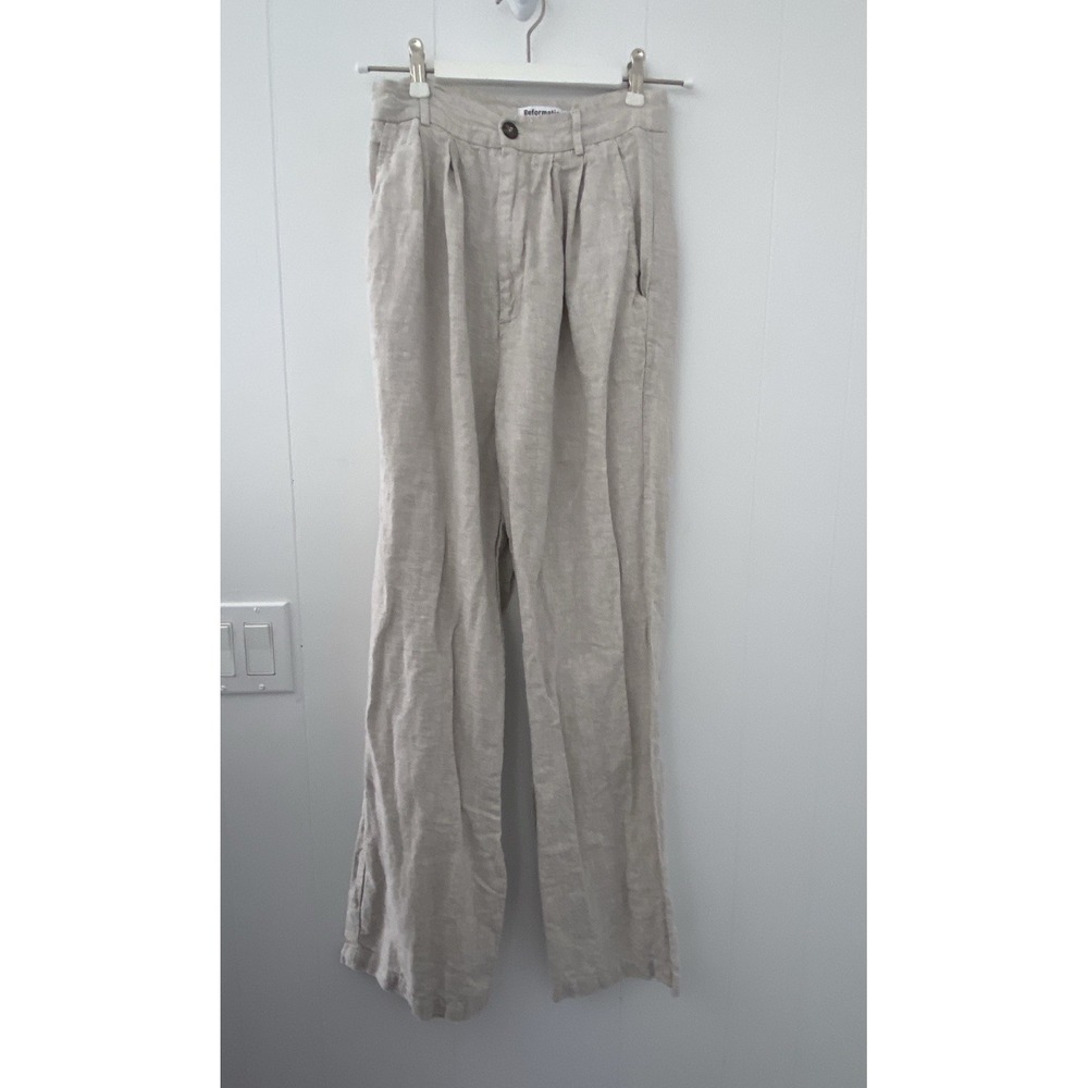 REFORMATION Oatmeal Vesta 100% Linen Pleated High Rise Pant Beachy Coastal Sz 2 - Picture 2 of 7